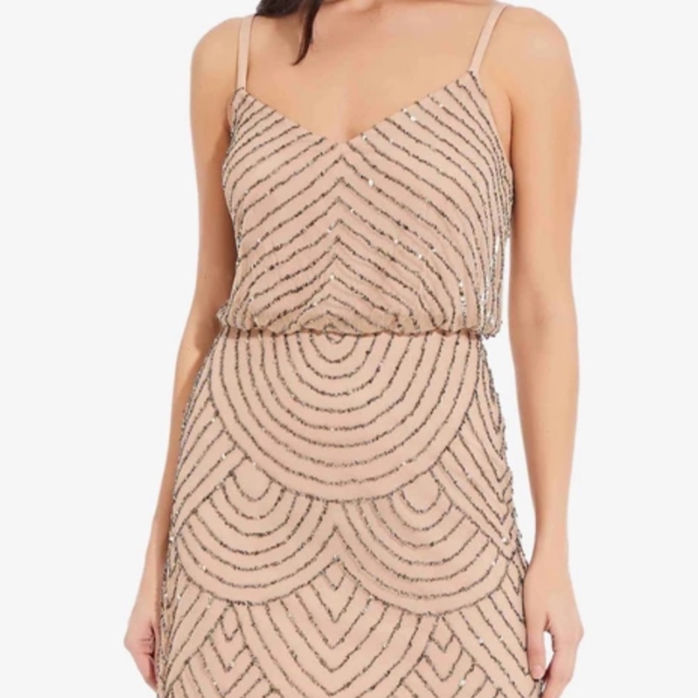 Adrianna Papell Sequin Blouson Dress - Taupe Pink